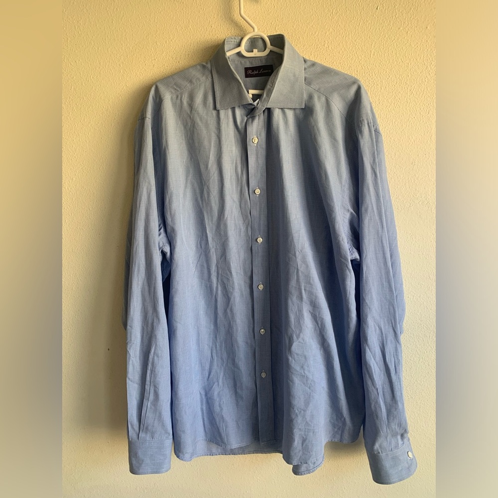 Ralph Lauren Purple Label Mens Blue XL Long Sleeve Button Up Dress Shirt Italy